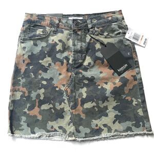 Kensie Puzzle Camo Denim Mini Skirt Frayed 2 26